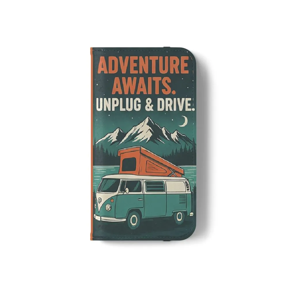 Flip Phone Case — "Adventure Awaits, Fuel Your Journey, Not the WiFi" Wallet Cover