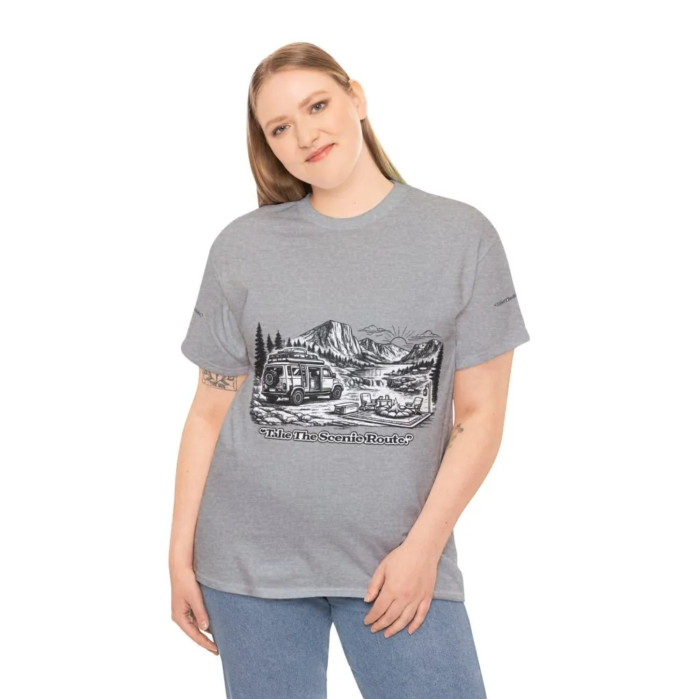 3595639626621946164_2048.jpeg Unisex Heavy Cotton Tee — "Take The Scenic Route" Design Minimal-Line
