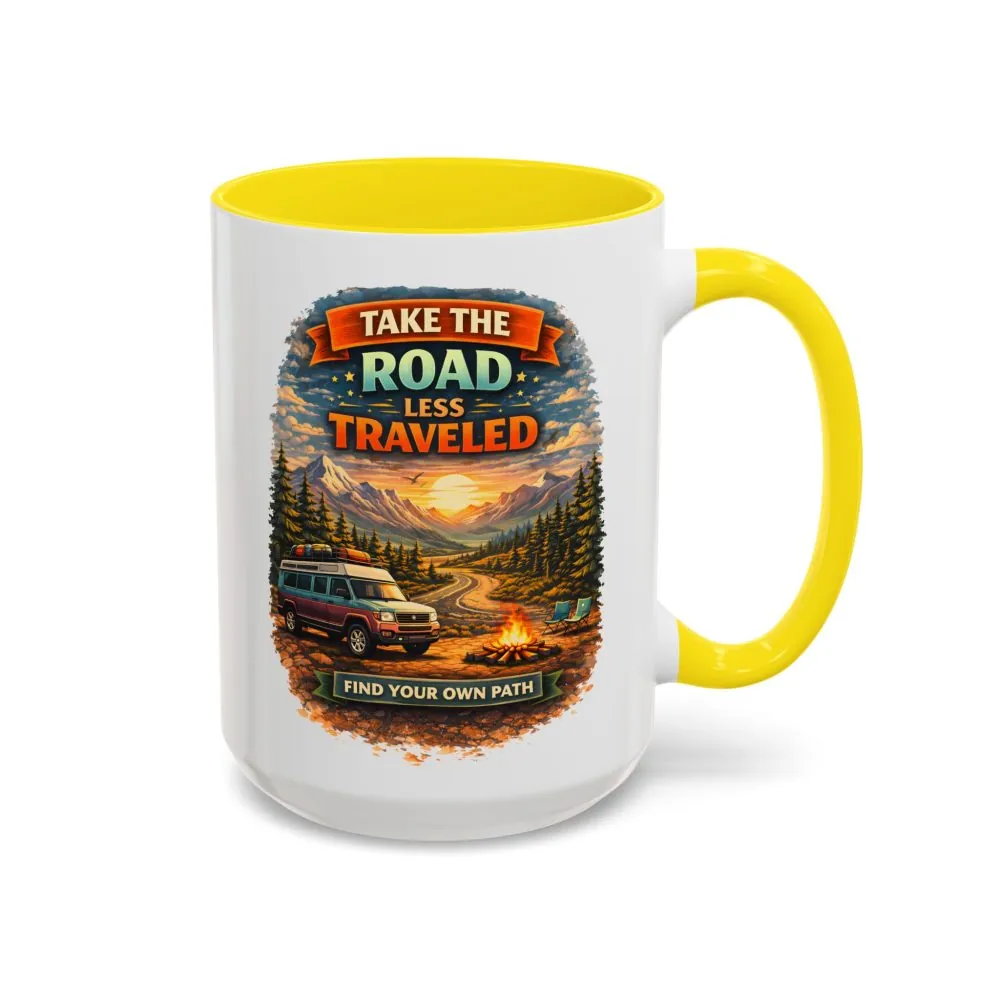 3599376665512204108_2048.jpeg Accent Coffee Mug (11, 15oz) — "Take The Road Less Traveled" Design Scenic-Line