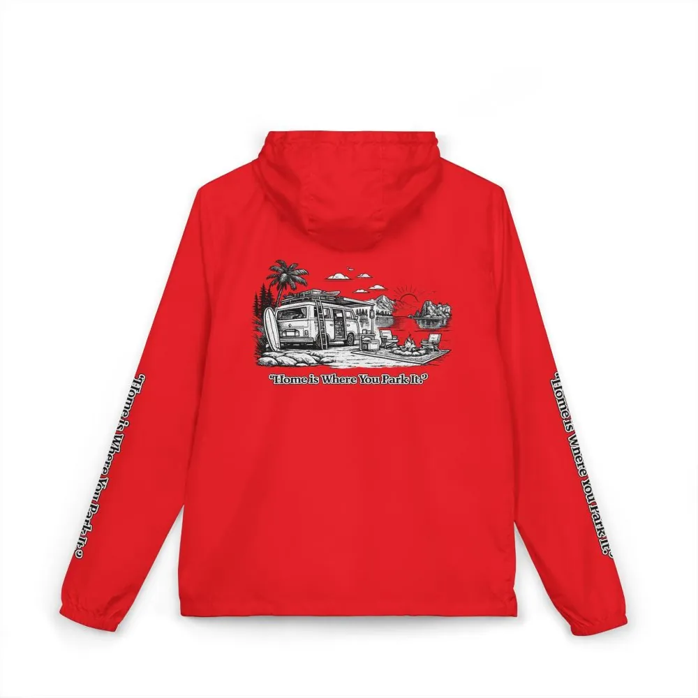 Unisex Full-Zip Windbreaker Jacket — "Home Is Where You Park It" (Design "Minimal-Line")