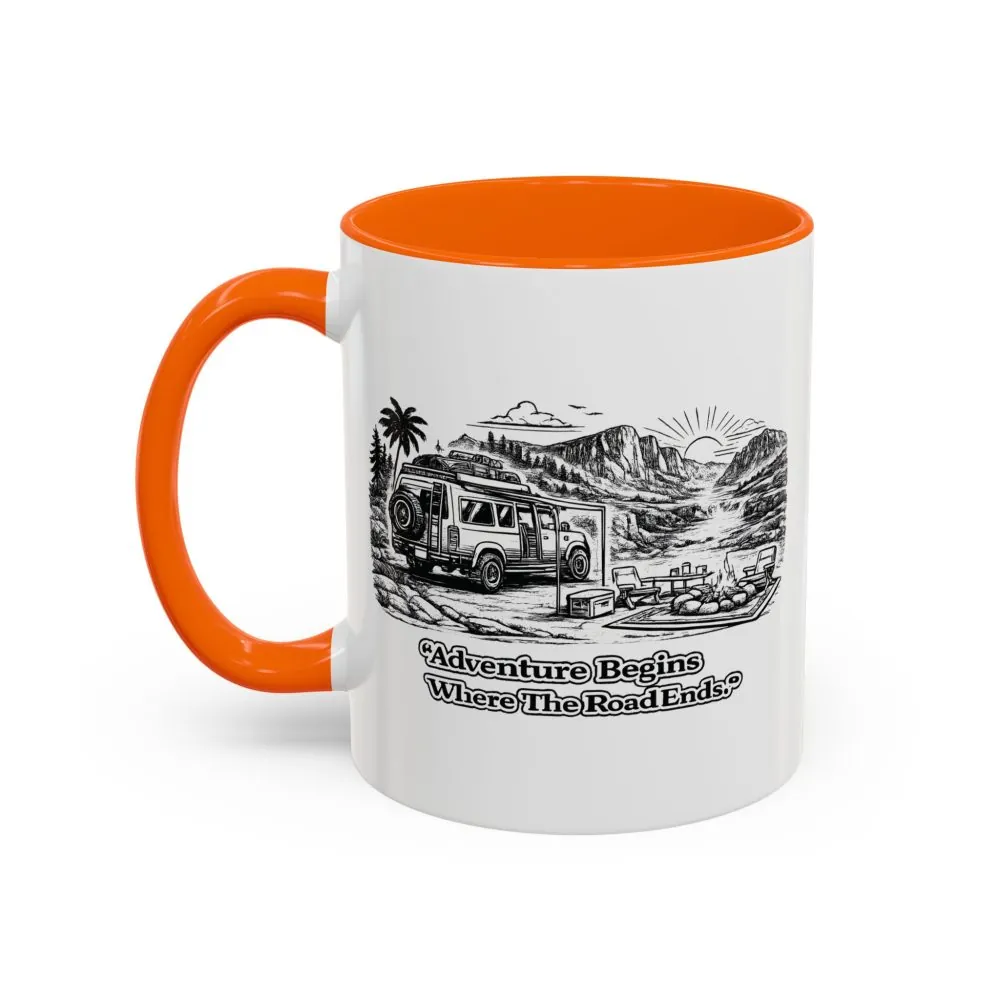3604934214085720366_2048.jpeg Accent Coffee Mug (11, 15oz) — "Adventure Begins Where The Road Ends" Design Minimal-Line