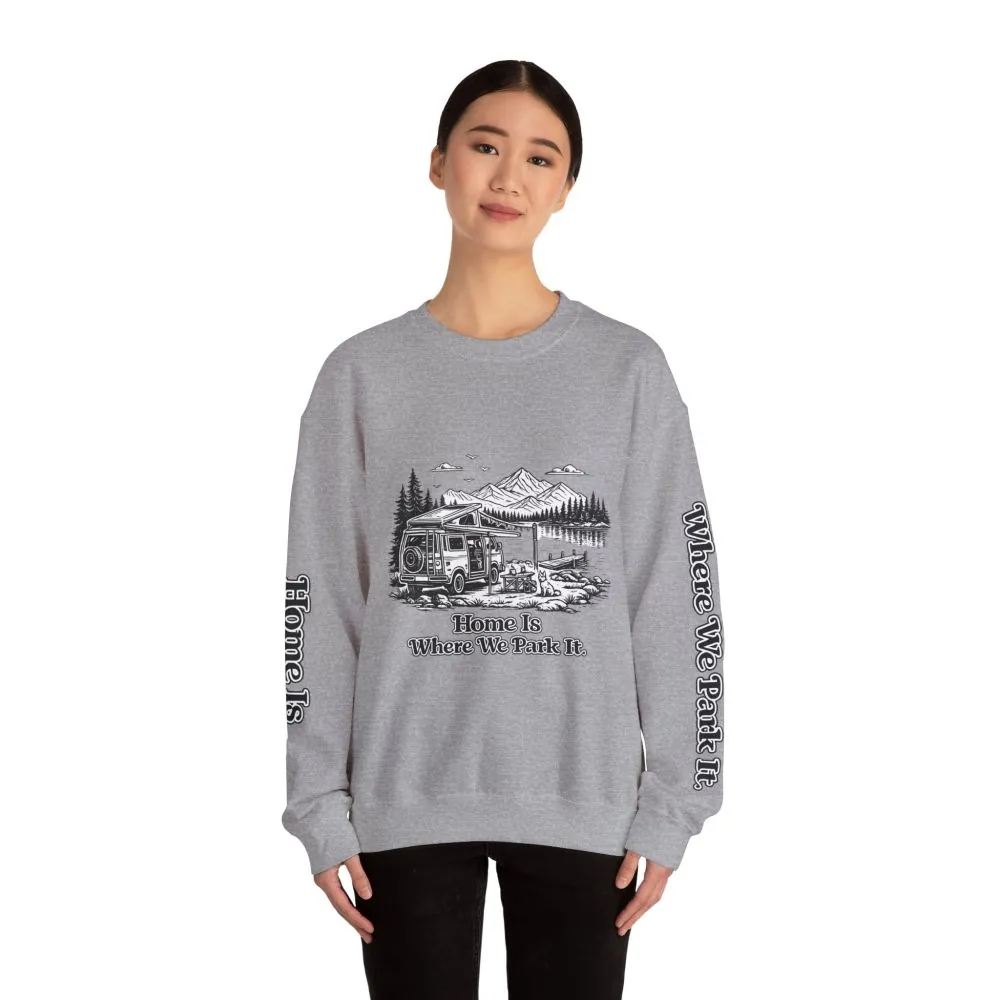 3615430147955205941_2048.jpeg Unisex Heavy Blend™ Crewneck Sweatshirt — "Home Is Where You Park It" Design Minimal-Line
