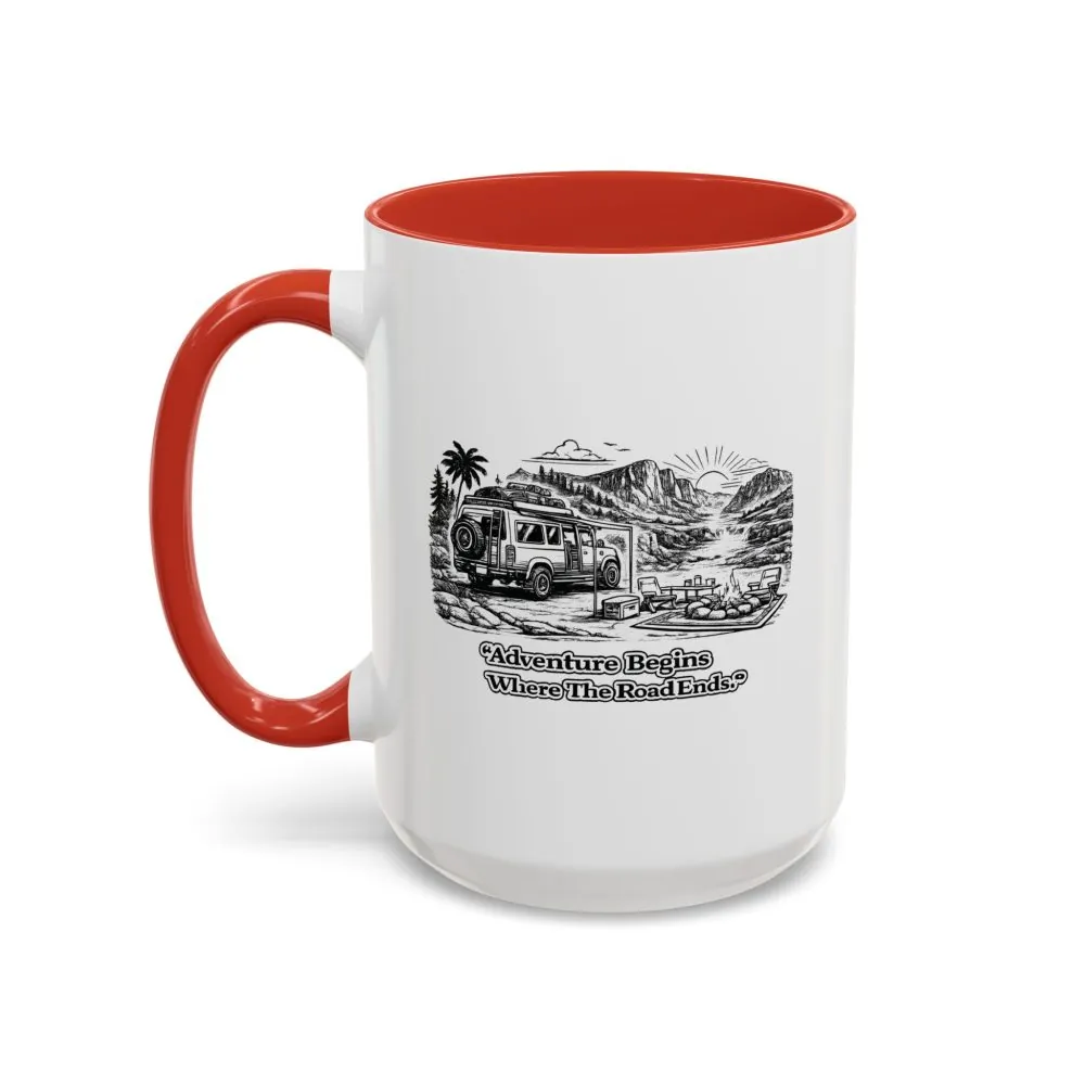 3660489870756798342_2048.jpeg Accent Coffee Mug (11, 15oz) — "Adventure Begins Where The Road Ends" Design Minimal-Line
