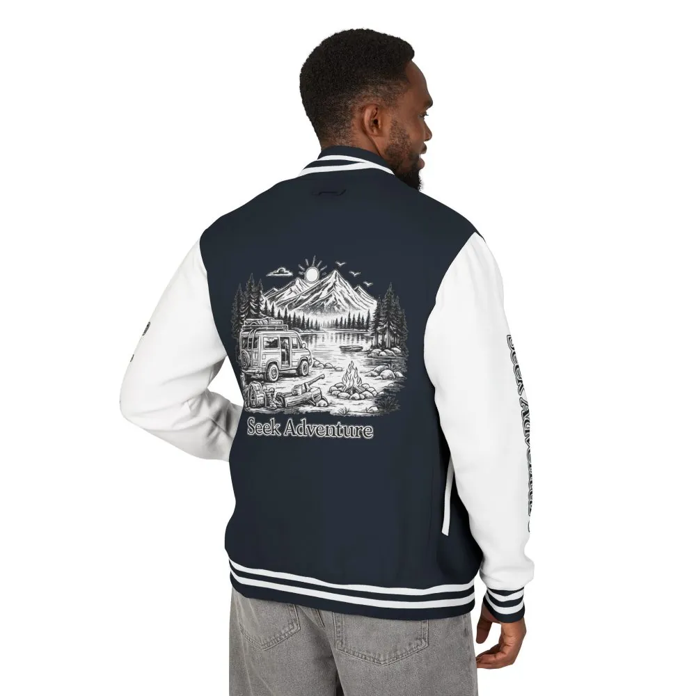 3678331402673347395_2048.jpeg Unisex Heavyweight Letterman Jacket — "Seek Adventure" Travel Varsity Coat