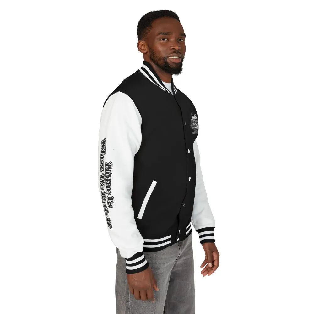 3688410824053956124_2048.jpeg Unisex Heavyweight Letterman Jacket — "Home Is Where You Park It" Travel Varsity Coat