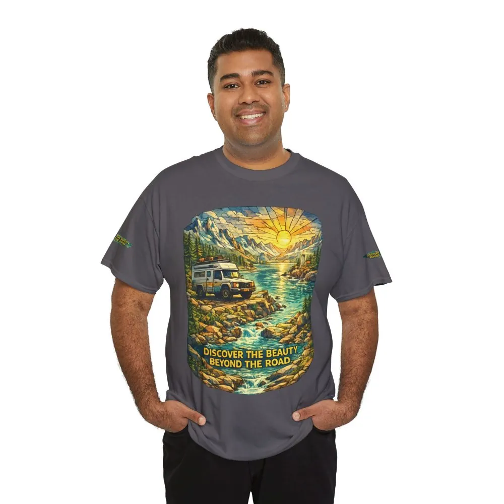 3691113813668386945_2048.jpeg Unisex Heavy Cotton Tee — "Discover The Bieuty Beyond The Road" Design Cubic-Line
