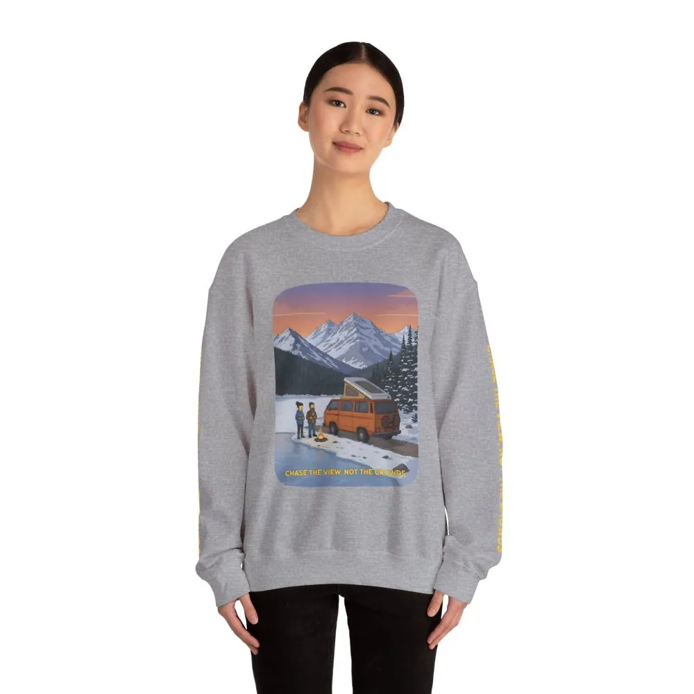 Unisex Heavy Blend™ Crewneck Sweatshirt — "Chase The Views-Not The Crowds"" Design Sitcom-Line