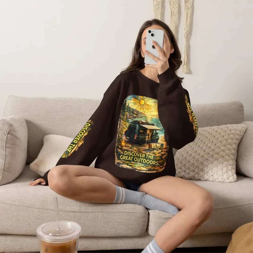 3701002705222814007_2048.jpeg Unisex Heavy Blend™ Crewneck Sweatshirt — "Discover The Great Outdoors" Design Cubic-Line