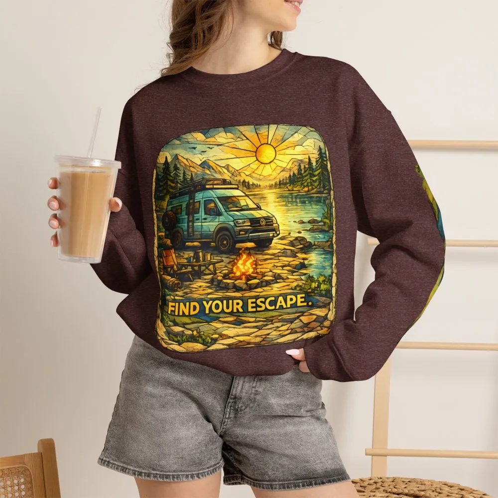 3701876849569485358_2048.jpeg Unisex Heavy Blend™ Crewneck Sweatshirt — "Find Your Escape" Design Cubic-Line