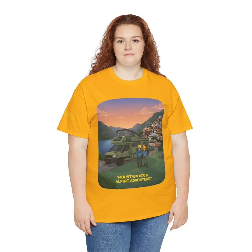 3705636035204695252_2048.jpeg Unisex Heavy Cotton Tee — "Mountain Air And Alpine Adventure" Design Sitcom-Line