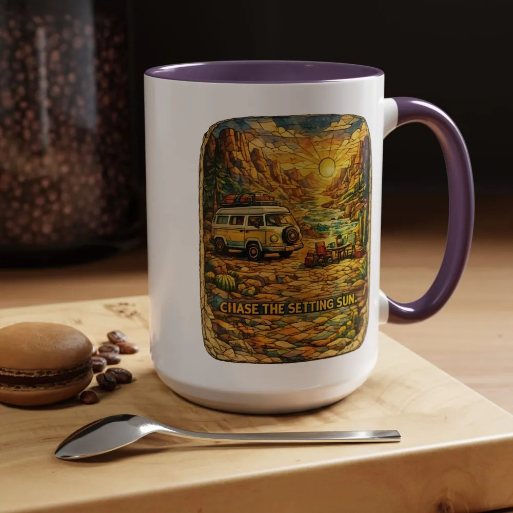 Accent Coffee Mug (11, 15oz) — "Chase The Settings Sun" Design Cubic-Line