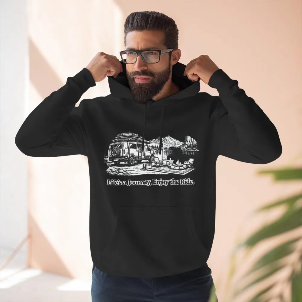 Three-Panel Fleece Hoodie - "Lifes A Journey,Enjoy The Ride" Design Minimal-Line