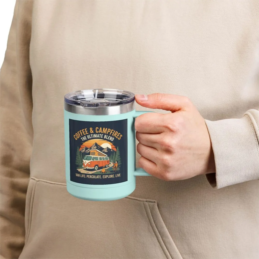 Coffee Mug Tumbler, 15oz — “Coffee & Campfires: The Ultimate Blend”
