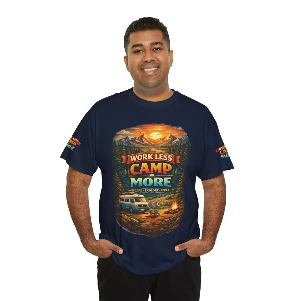 3777157712936710266_2048.jpeg Unisex Heavy Cotton Tee — "Work Less-Camp More" Design Scenic-Line