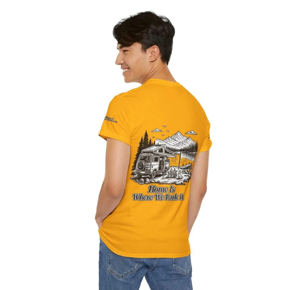 3781678644981984580_2048.jpeg Unisex Heavy Cotton Tee — "Home Is Where You Park It" Design Minimal-Line