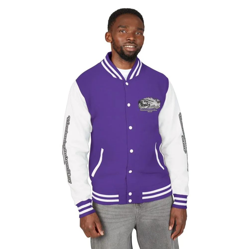 3785176417401682726_2048.jpeg Unisex Heavyweight Letterman Jacket — "Adventure Awaits Around Every Corner" Travel Varsity Coat