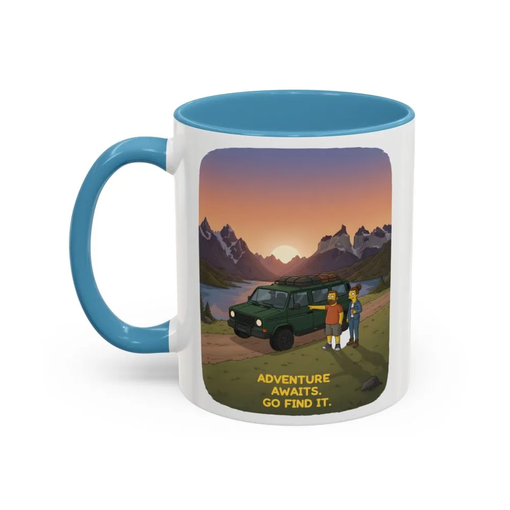Accent Coffee Mug (11, 15oz) — "Adventure Awaits-Go Find It" Design Sitcom-Line