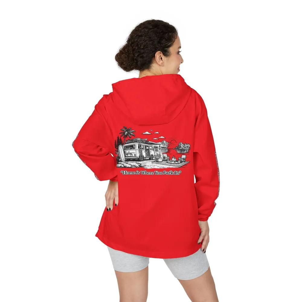 Unisex Full-Zip Windbreaker Jacket — "Home Is Where You Park It" (Design "Minimal-Line")