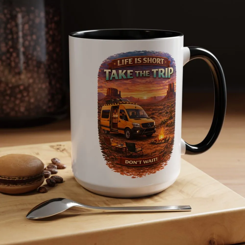 Accent Coffee Mug (11, 15oz) — "Live Is Short Take The Trip" Design Scenic-Line