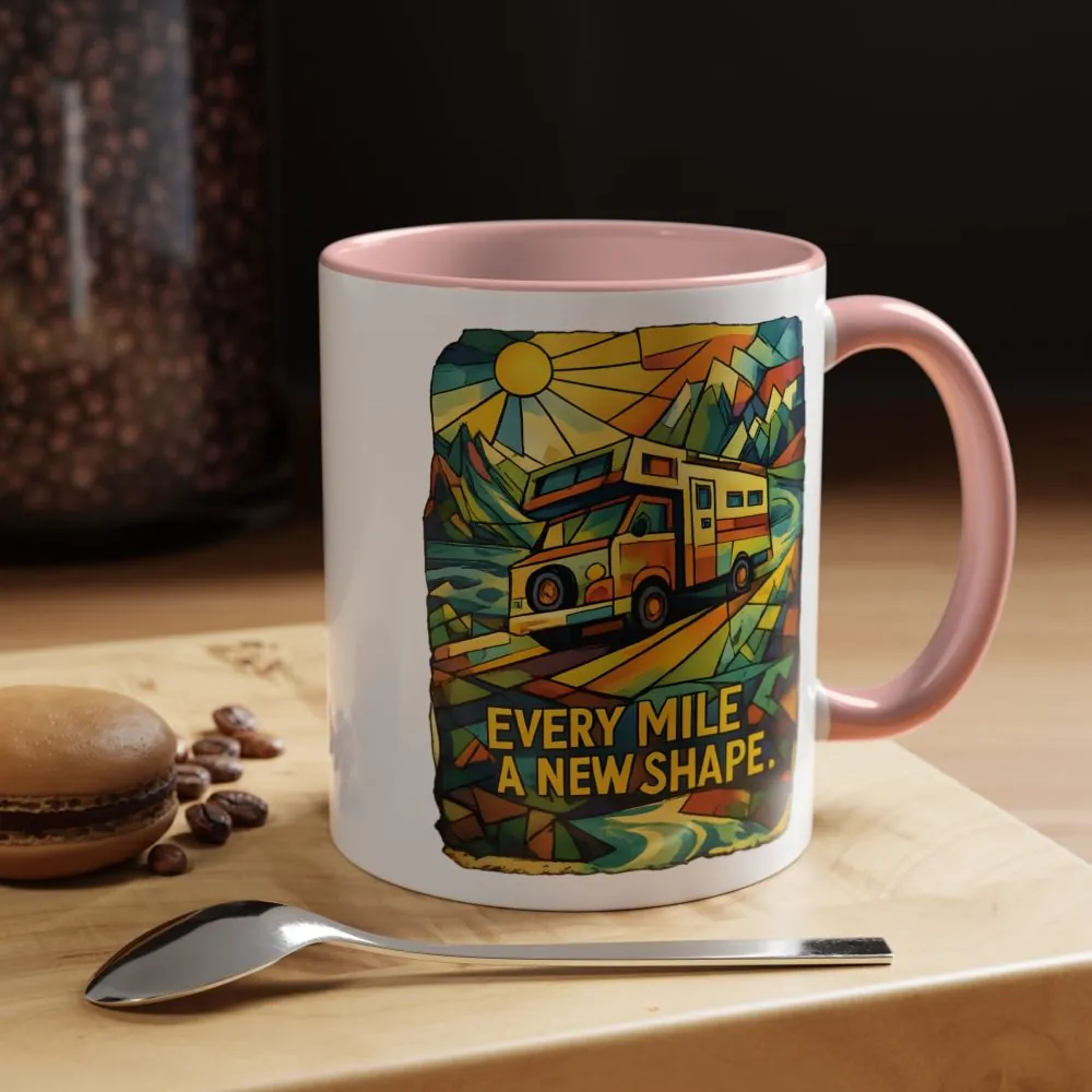 Accent Coffee Mug (11, 15oz) — "Every Mile A New Shape" Design Cubic-Line