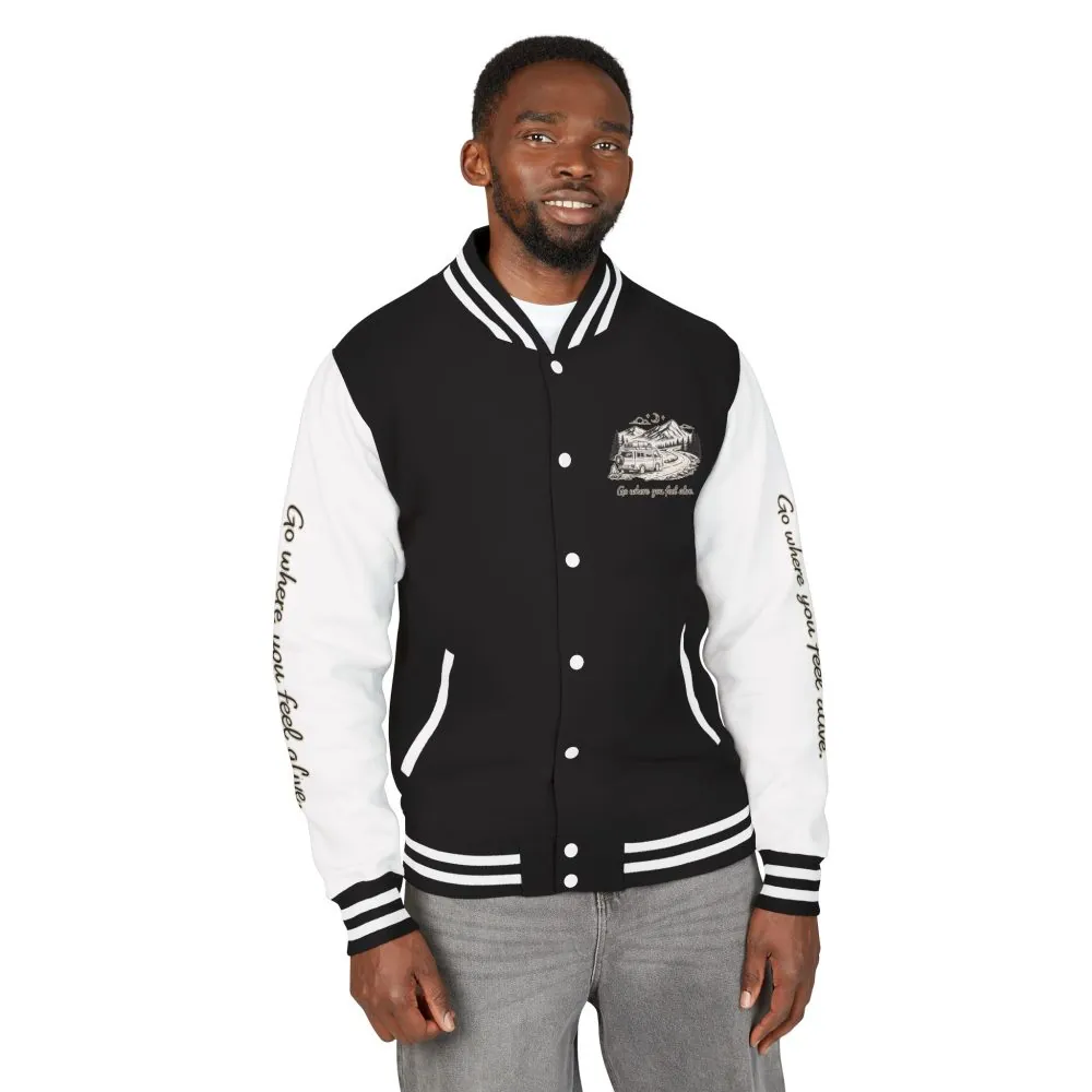 3806432158362540923_2048.jpeg Unisex Heavyweight Letterman Jacket — "Go Where You Feel Alive" Travel Varsity Coat
