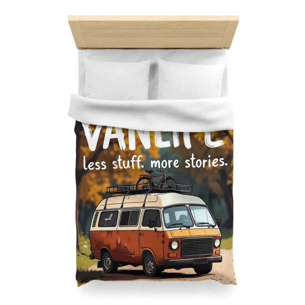 Duvet Cover — "Vanlife Less Stuff, More Stories" Retro Camper Bedding
