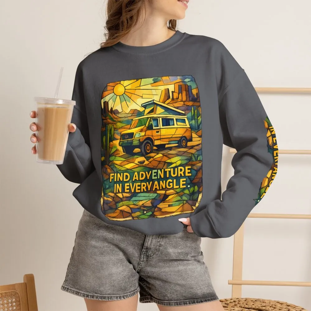 3822223097281789719_2048.jpeg Unisex Heavy Blend™ Crewneck Sweatshirt — "Find Adventure In Every Corner" Design Cubic-Line