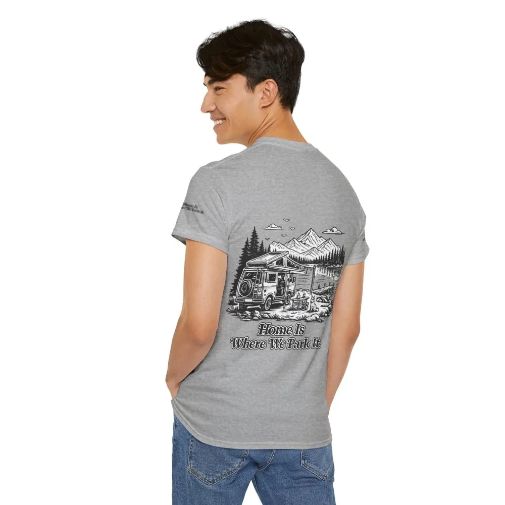 3825202050192055815_2048.jpeg Unisex Heavy Cotton Tee — "Home Is Where You Park It" Design Minimal-Line