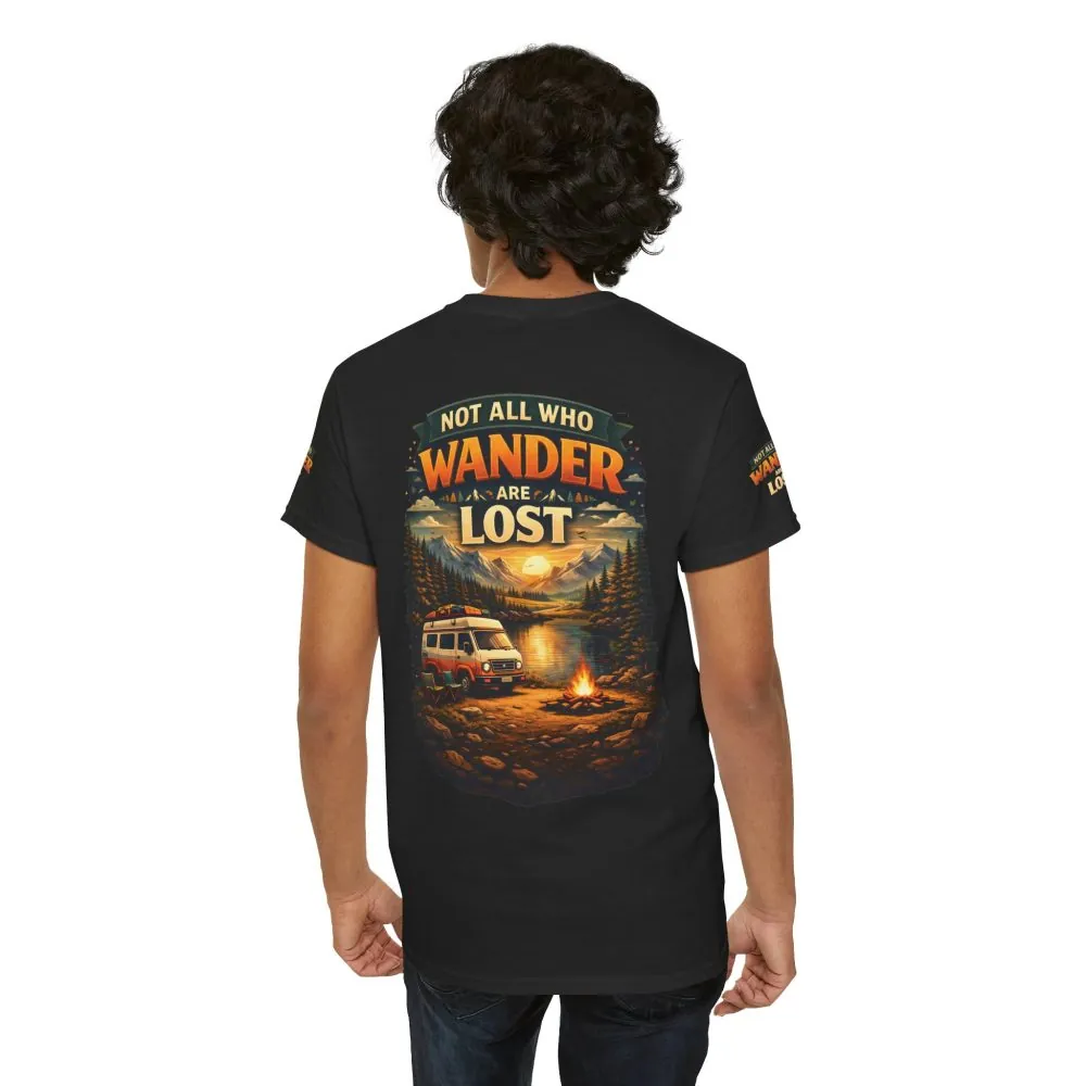 Unisex Heavy Cotton Tee — "Not All Who Wander Are Lost" Design Scenic-Line