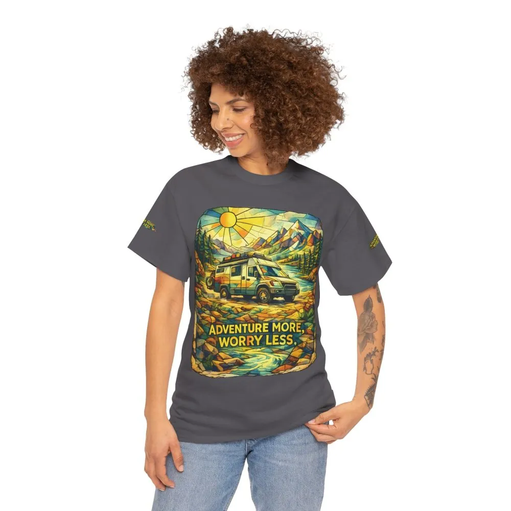 3826167962255933243_2048.jpeg Unisex Heavy Cotton Tee — "Adventure More Worry Less" Design Cubic-Line
