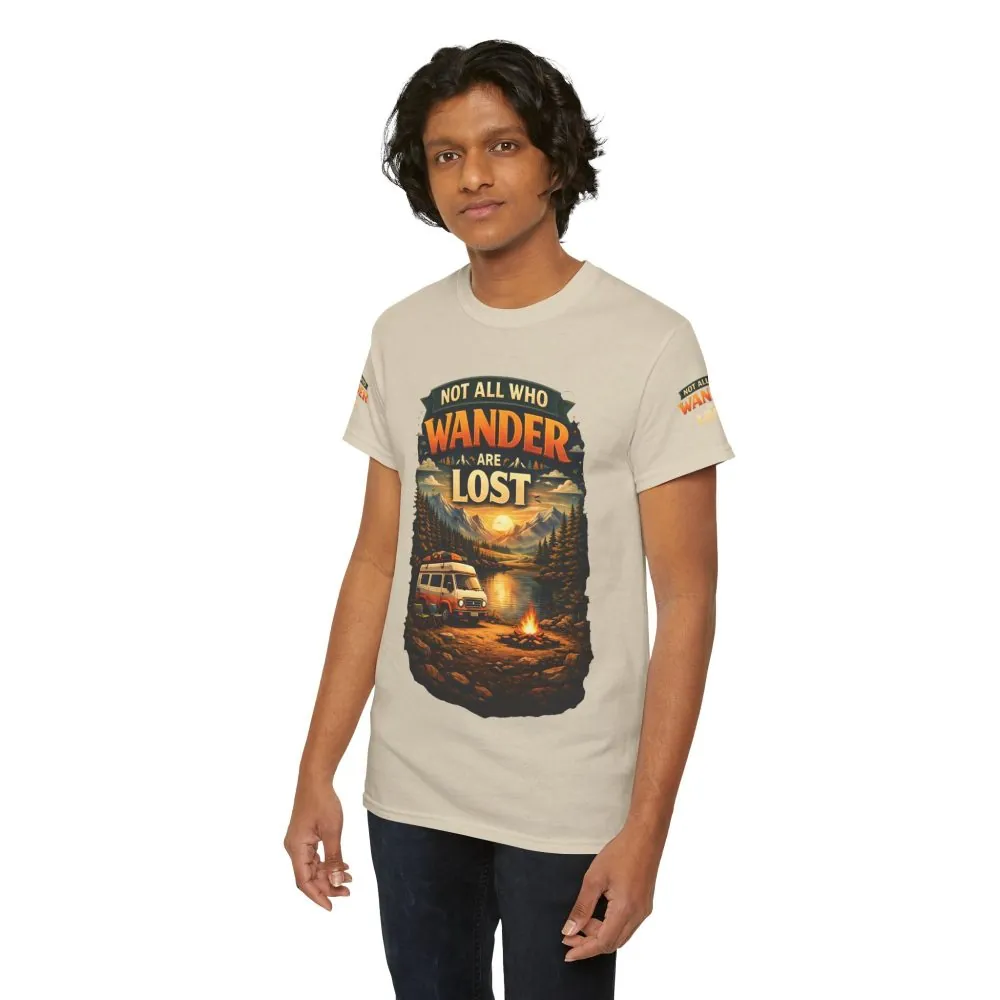 Unisex Heavy Cotton Tee — "Not All Who Wander Are Lost" Design Scenic-Line