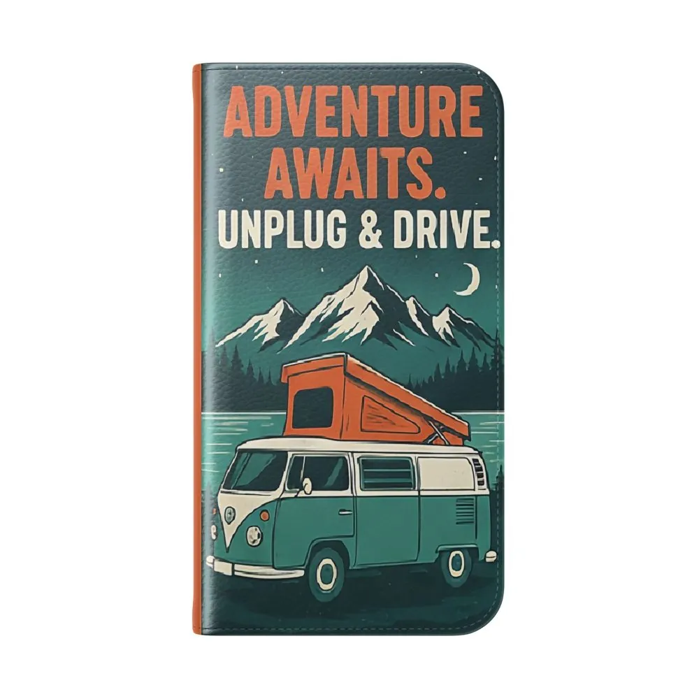 Flip Phone Case — "Adventure Awaits, Fuel Your Journey, Not the WiFi" Wallet Cover