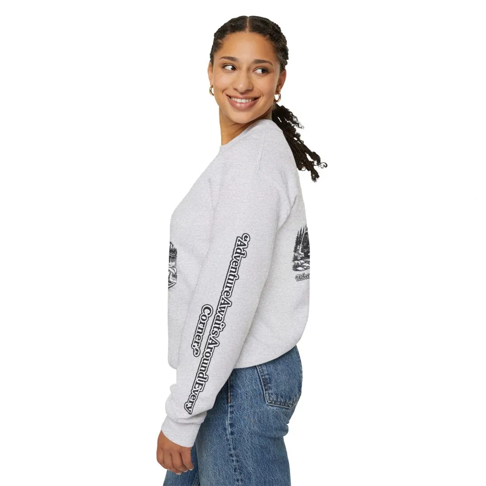3842540895640639190_2048.jpeg Unisex Heavy Blend™ Crewneck Sweatshirt — "Adventure Awaits Around Every Corner" Design Minimal-Line