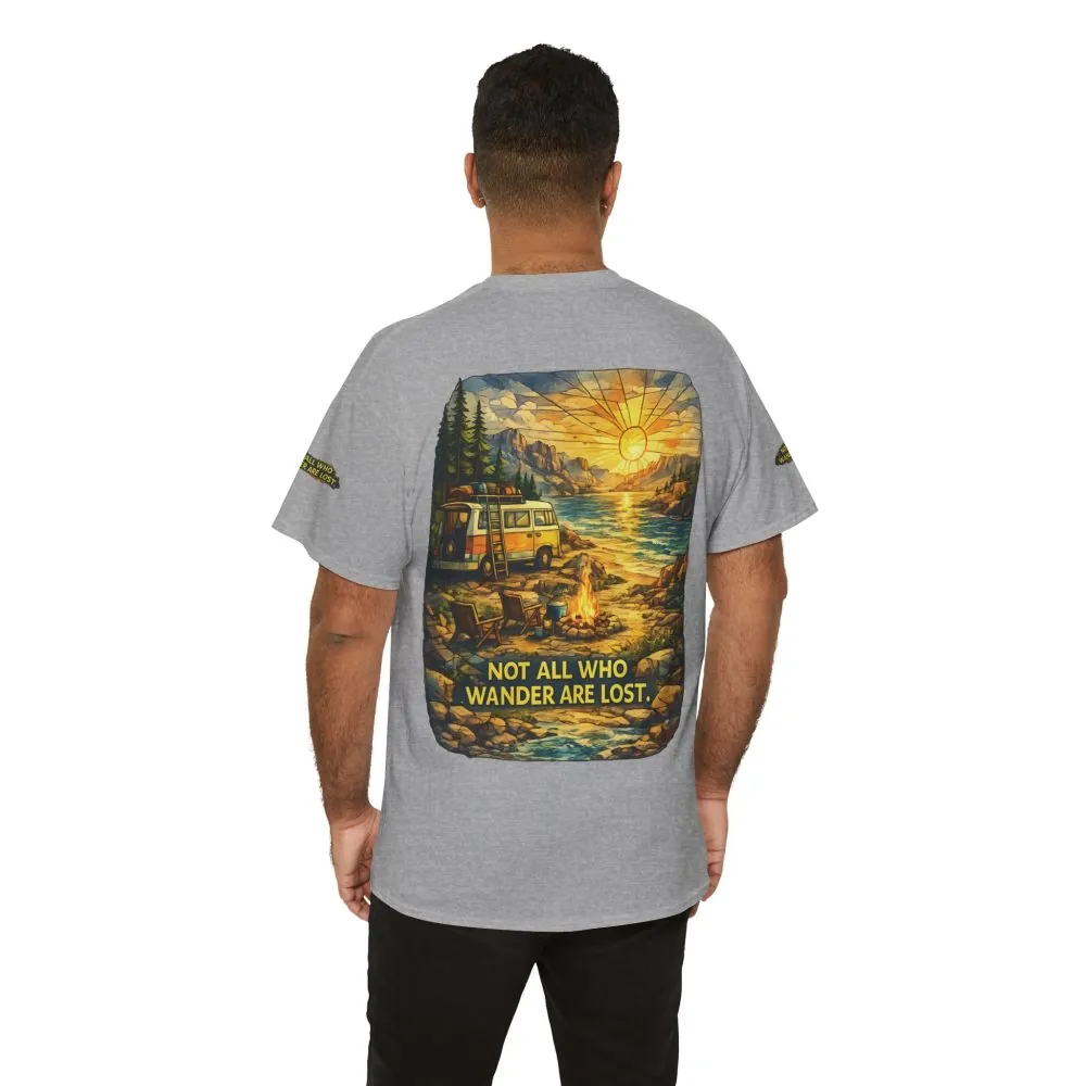 Unisex Heavy Cotton Tee — "Not All Who Wander Are Lost " Design Cubic-Line