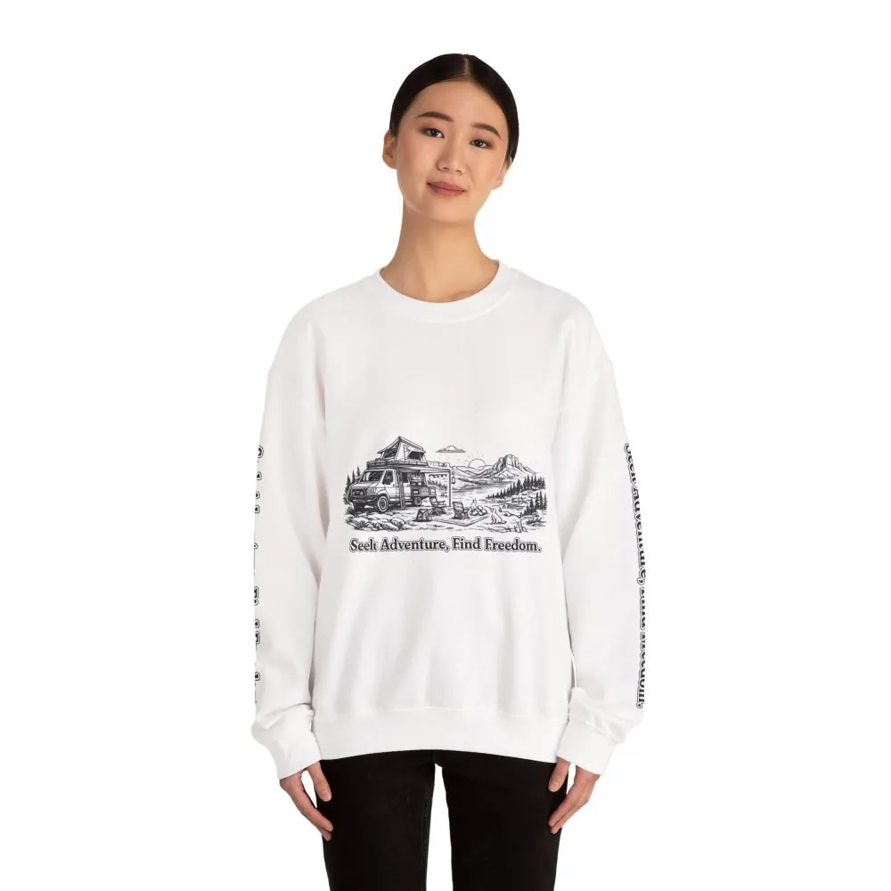 3845377598995510436_2048.jpeg Unisex Heavy Blend™ Crewneck Sweatshirt — "Seek Adventure, Find Freedom" Design Minimal-Line