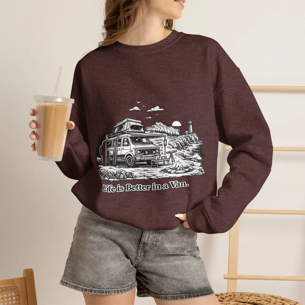 3852041469248401154_2048.jpeg Unisex Heavy Blend™ Crewneck Sweatshirt — "Life Is Better In A Van" Design Minimal-Line