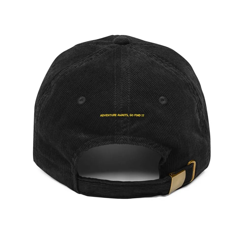 Vintage Corduroy Cap (Embroidery) — "Adventure Awaits,Go Find It" Embroidered Hat