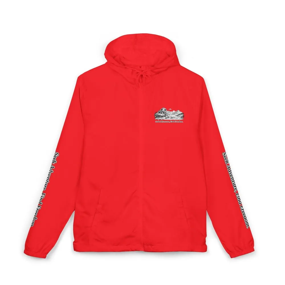 3861003125415441410_2048.jpeg Unisex Full-Zip Windbreaker Jacket — "Seek Adventure, Find Freedom" (Design "Minimal-Line")