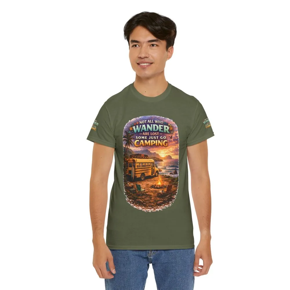 Unisex Heavy Cotton Tee — "Not All Who Wander Are Lost" Design Scenic-Line
