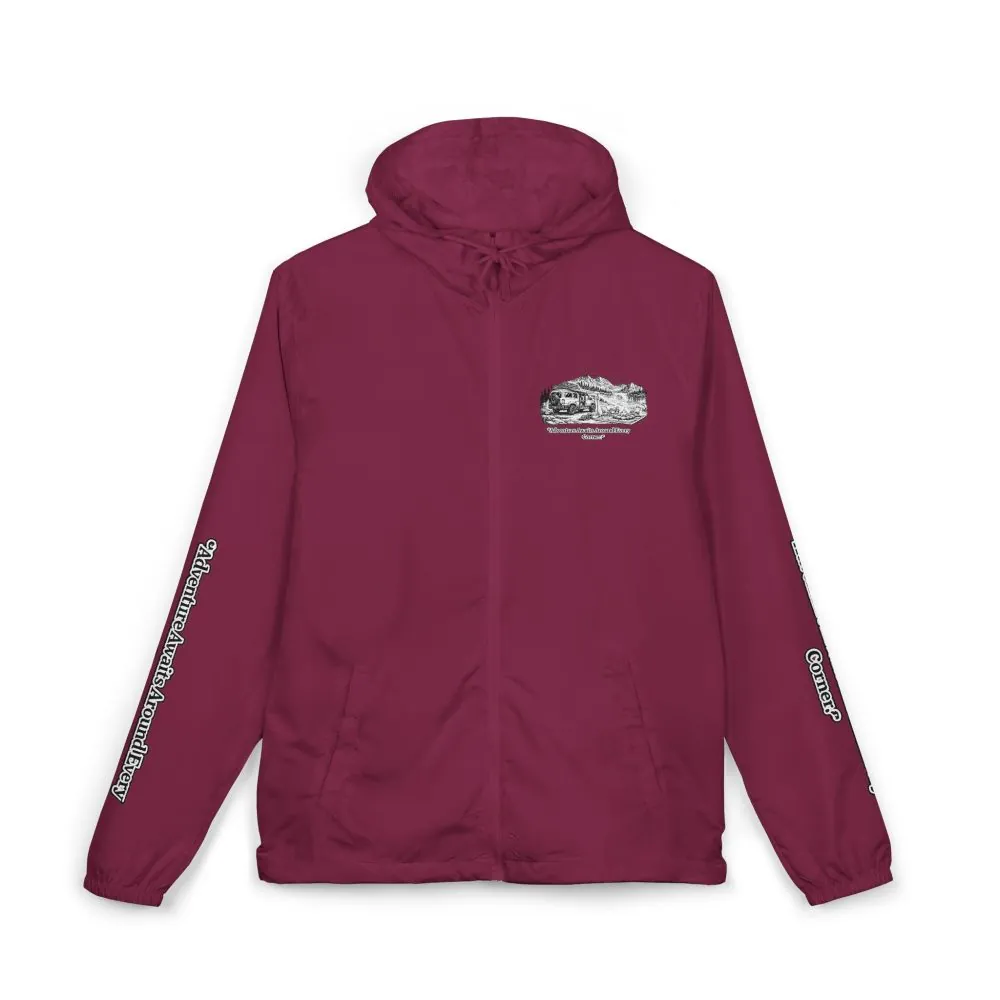 Unisex Full-Zip Windbreaker Jacket — "Adventure Awaits" (Design "Minimal-Line")