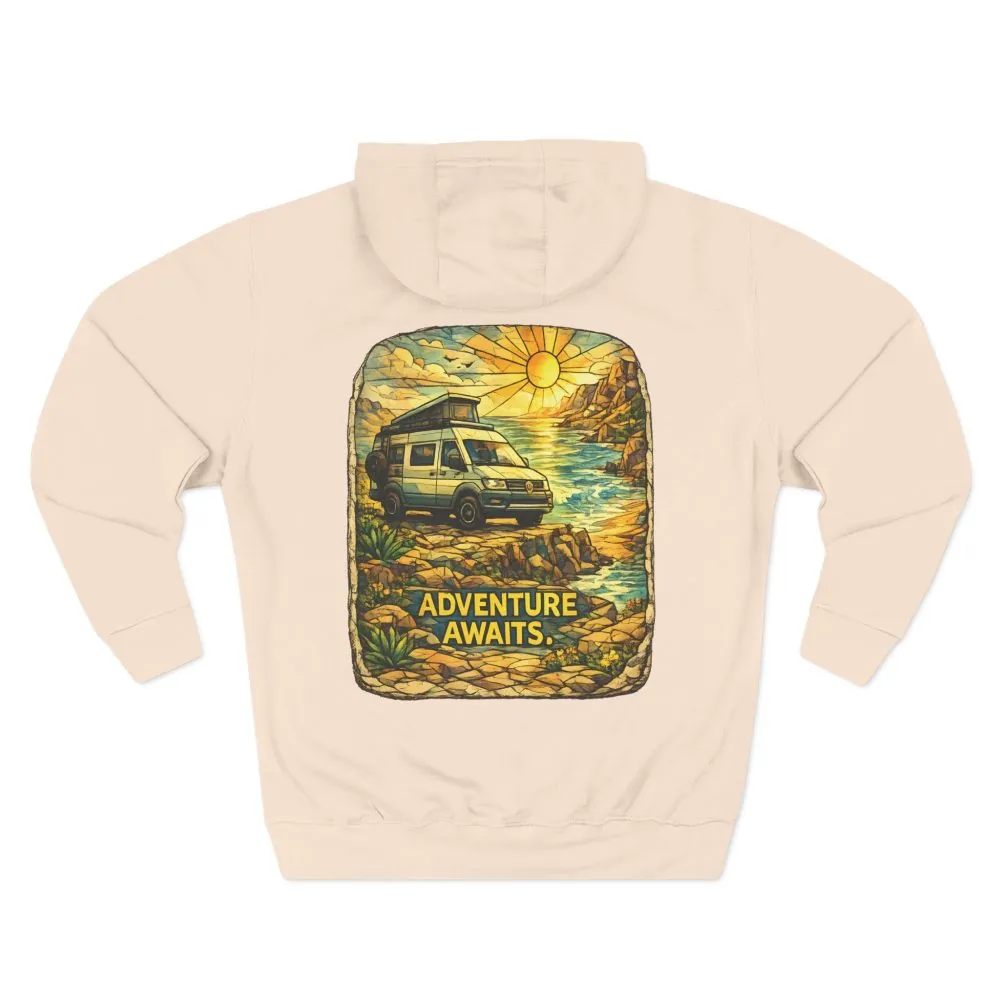 3879328921170556150_2048.jpeg Three-Panel Fleece Hoodie - "Adventure Awaits" Design Cubic-Line
