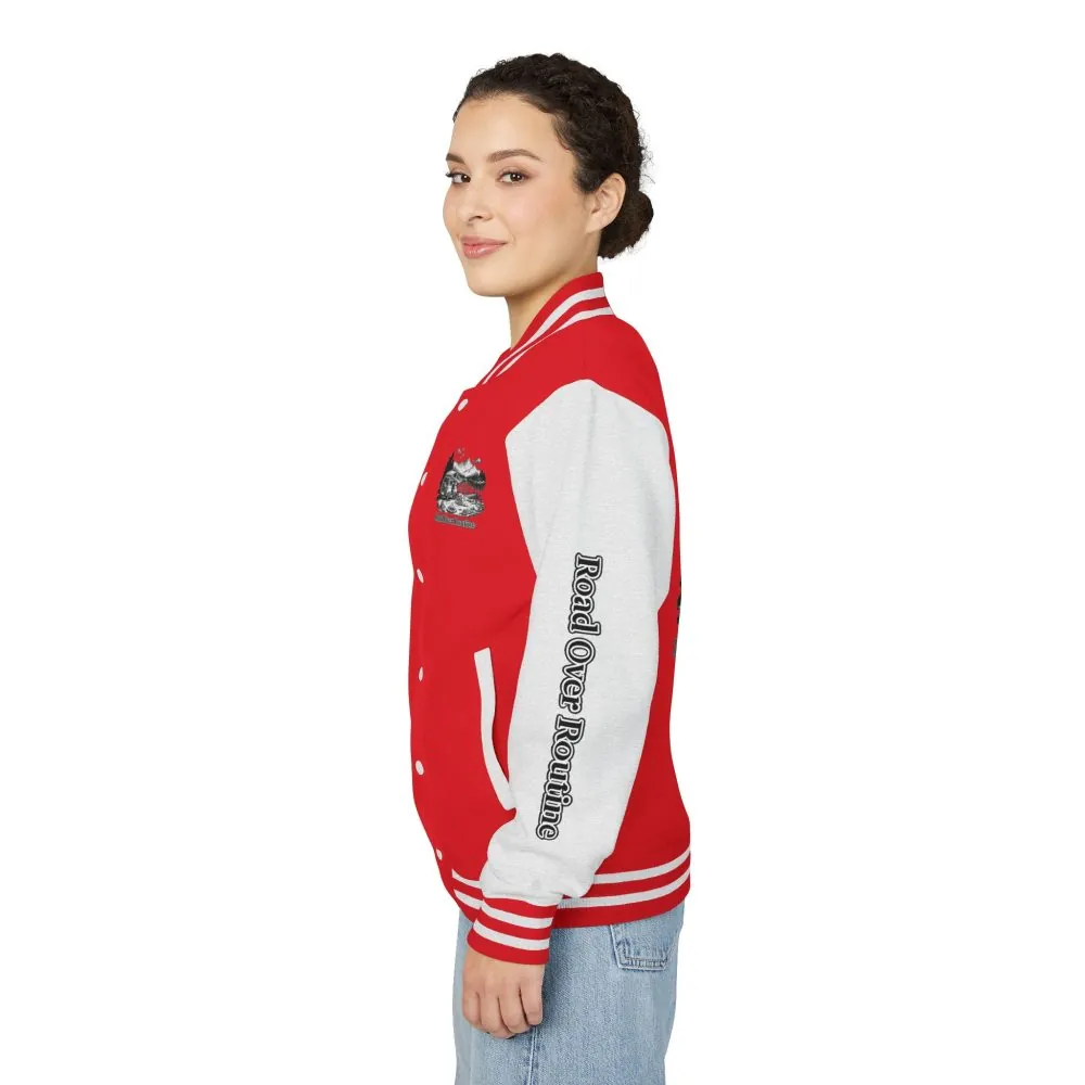 3886509355943636295_2048.jpeg Unisex Heavyweight Letterman Jacket — "Road Over Routine" Travel Varsity Coat