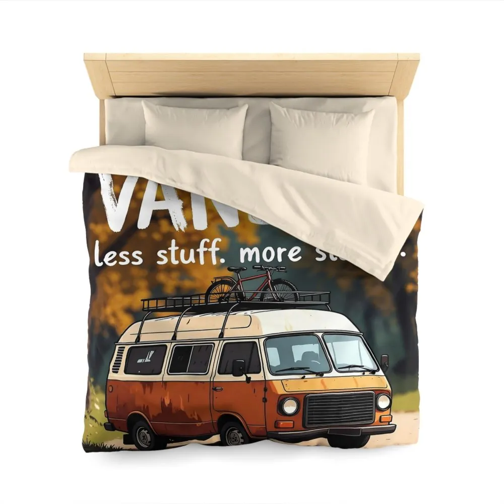 Duvet Cover — "Vanlife Less Stuff, More Stories" Retro Camper Bedding