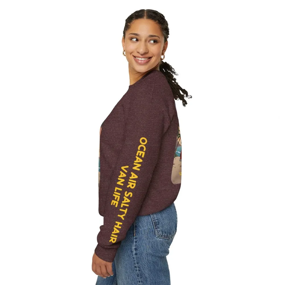 Unisex Heavy Blend™ Crewneck Sweatshirt — "Ocean Air Salty Hair Van Life" Design Sitcom-Line