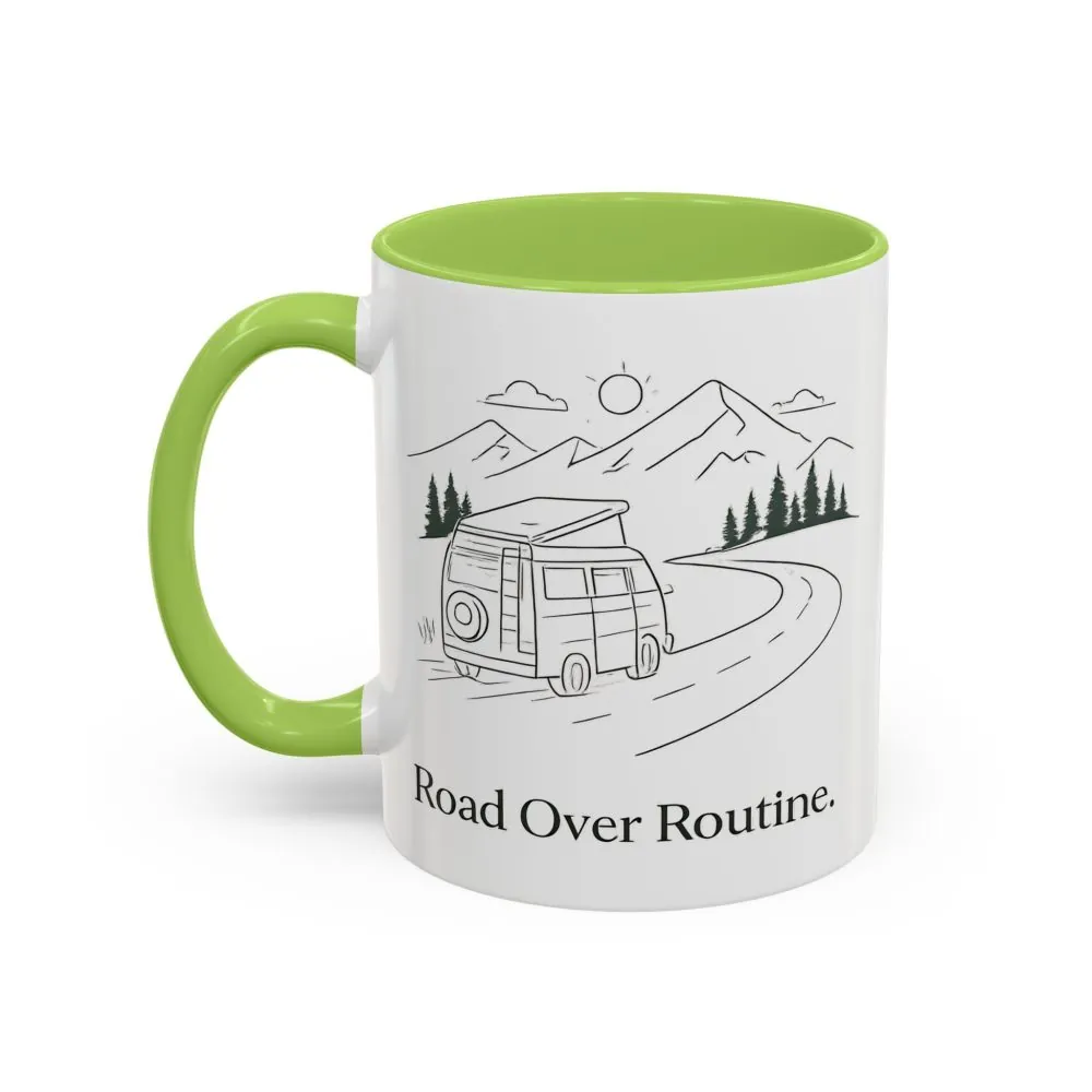 Accent Coffee Mug (11, 15oz) — "Road Over Routine" Design Minimal-Line