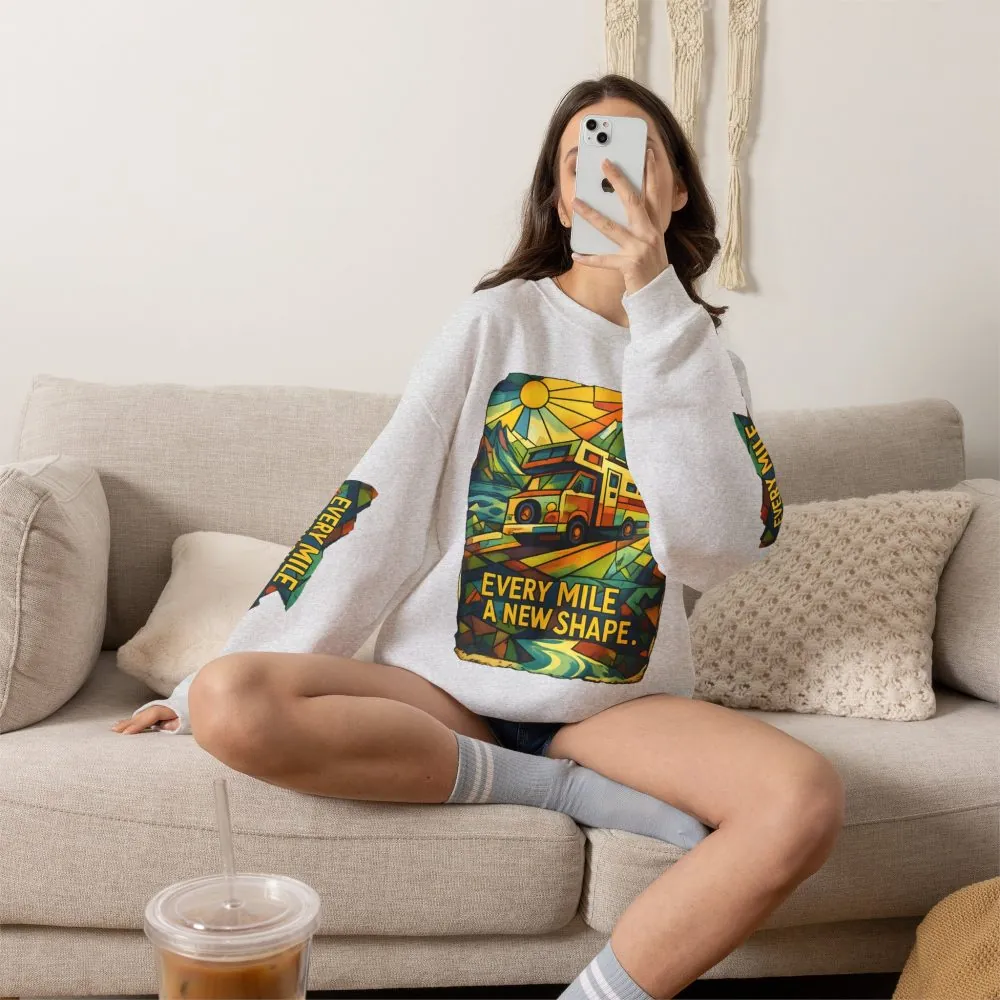 Unisex Heavy Blend™ Crewneck Sweatshirt — "Every Mile A New Shape" Design Cubic-Line