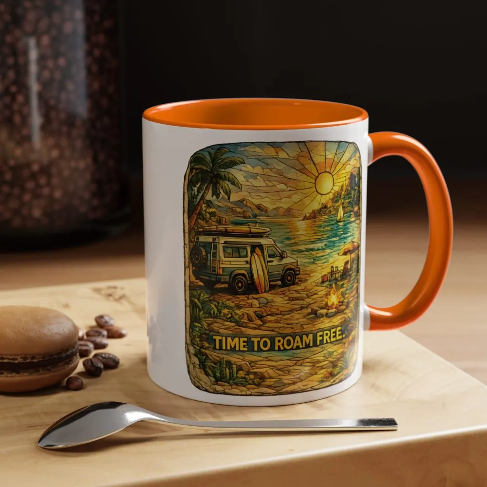 Accent Coffee Mug (11, 15oz) — "Time To Roam Free" Design Cubic-Line