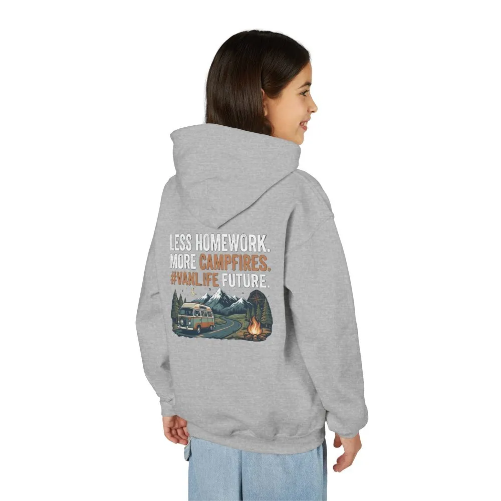 392138731866913427_2048.jpeg Youth Hoodie(Gildan) – Less Worry, More Campfires #VanLife Adventure Pullover