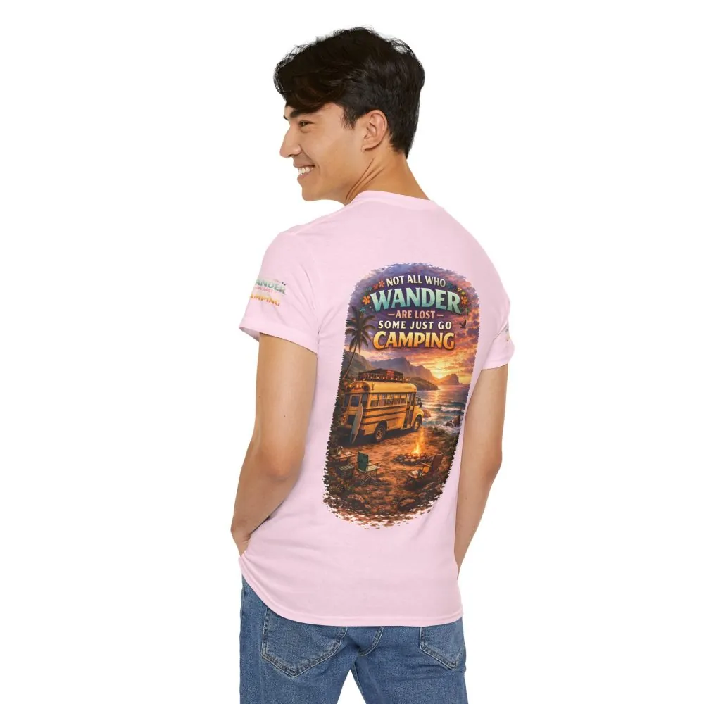 Unisex Heavy Cotton Tee — "Not All Who Wander Are Lost" Design Scenic-Line