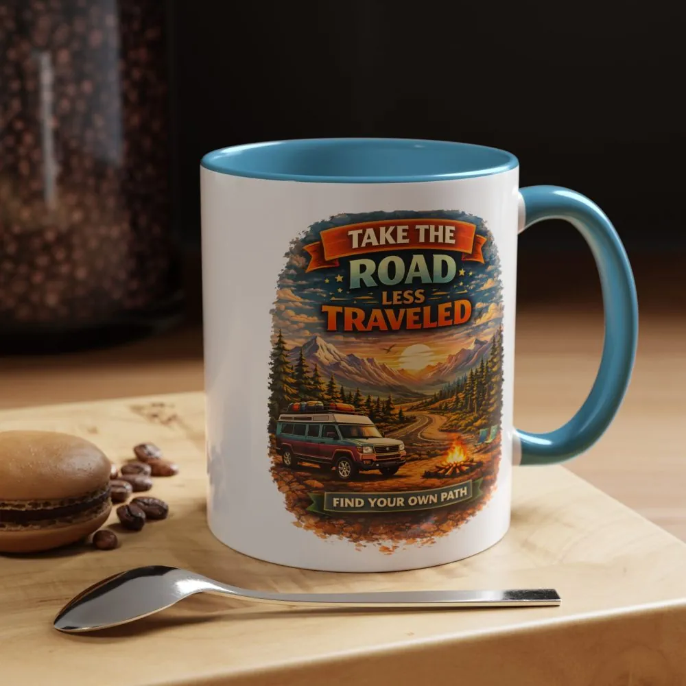 3943497938849798167_2048.jpeg Accent Coffee Mug (11, 15oz) — "Take The Road Less Traveled" Design Scenic-Line